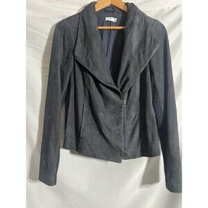 Vince Jacket Woman's L Dark Gray Goat Suede Leather Biker Zip Moto Scuba Aviator